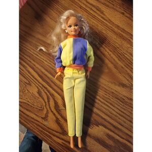 Vintage 1990 Lucky Ind Co. Fashion Barbie Like Doll, 90s Sweatsuit Earrings Rare
